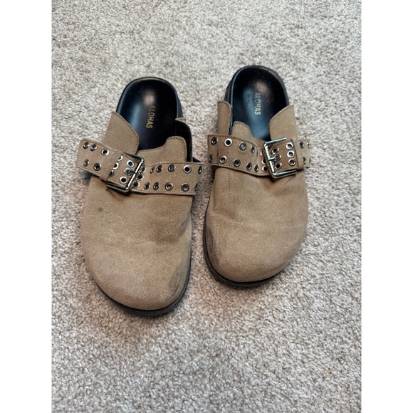 Alohas Halia Suede Leather Slip-On Grommet Detail Mules Clogs in Beige - Picture 2 of 5